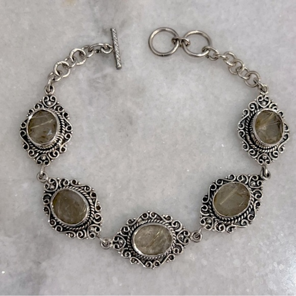 Golden Rutilated Quartz Sterling Silver Toggle Clasp Bracelet - Picture 1 of 10